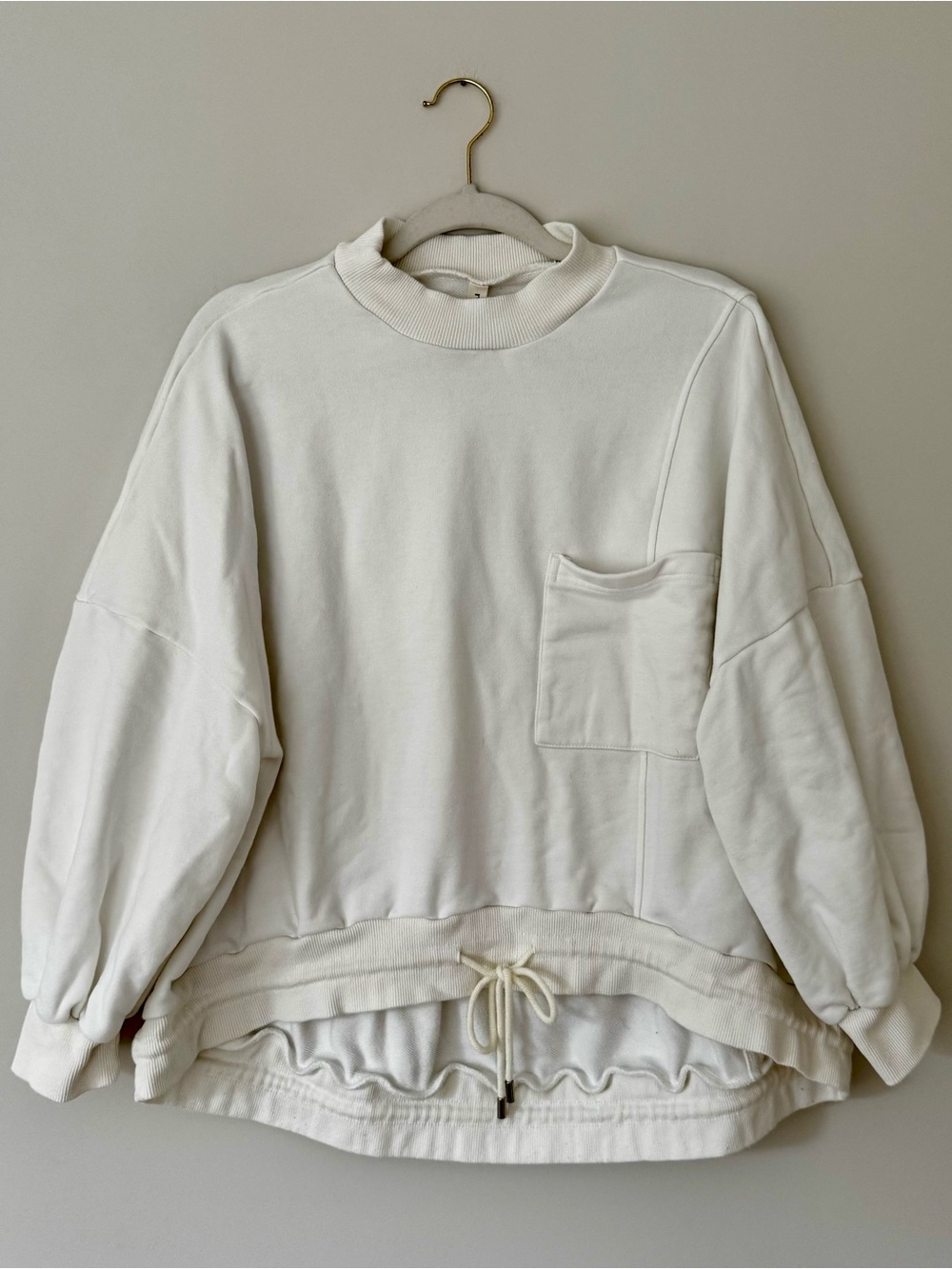 NAP Loungewear Terry Cropped Boxy Drawstring Hem Mock Neck Sweatshirt, White – M